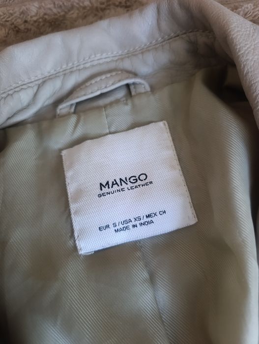 Шкіряна косуха MANGO бежево-сіра