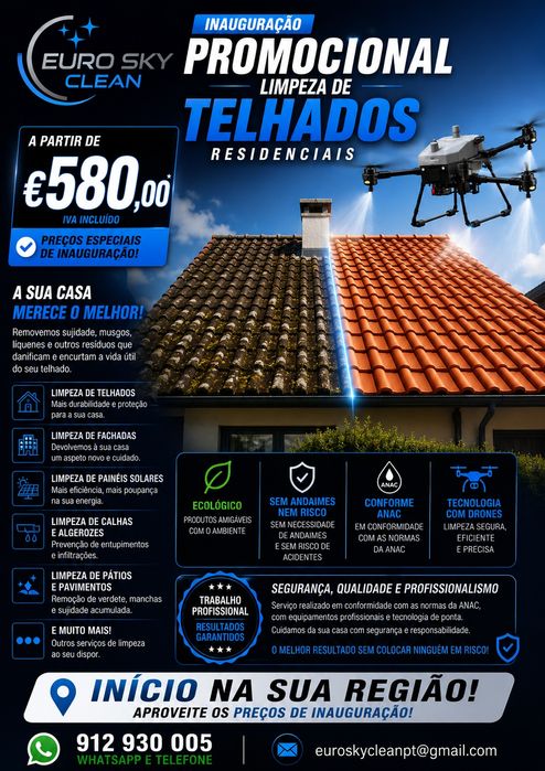Limpeza de vidraças DRONES para TELHADOS