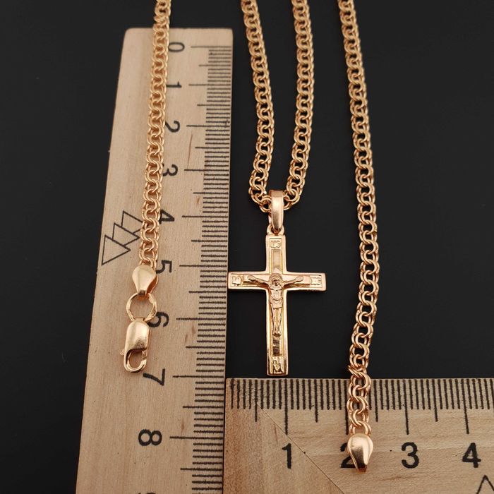 Позолоченная серебряная цепочка с крестом Ланцюг і хрест позолота 585