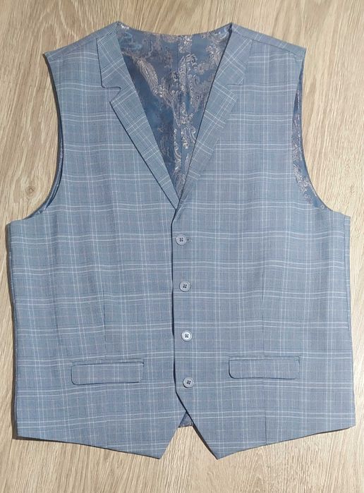 Elegancka kamizelka KRATKA r.50 Niebieski, Jeans, stan jak nowa