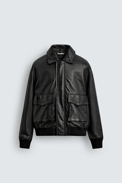 Шкіряна куртка  бомбер zara з кишенями