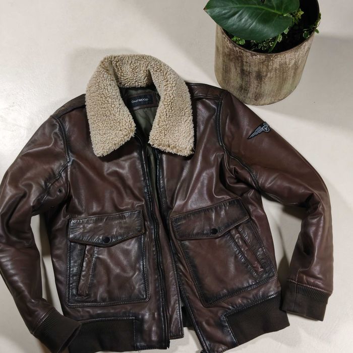 Kurtka skórzana Oakwood pilotka bomberka skóra naturalna kożuch L