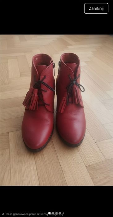 Skórzane, burgundowe botki 37