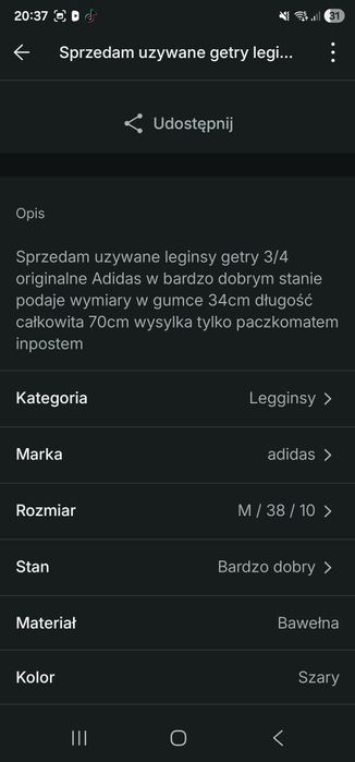 Sprzedam uzywane leginsy getry 3/4
