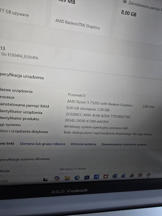 Asus Vivobook Oled  Ryzen 5/8ddr3/512ssd/radeon