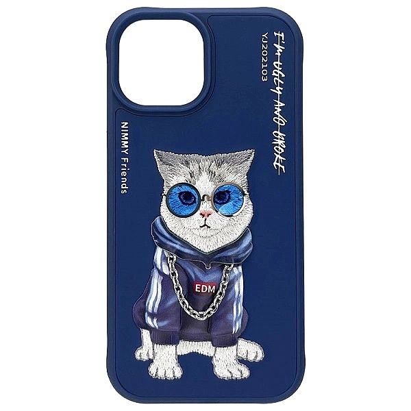 Etui Nimmy Glasses Cool Cat do iPhone 15 - niebieskie