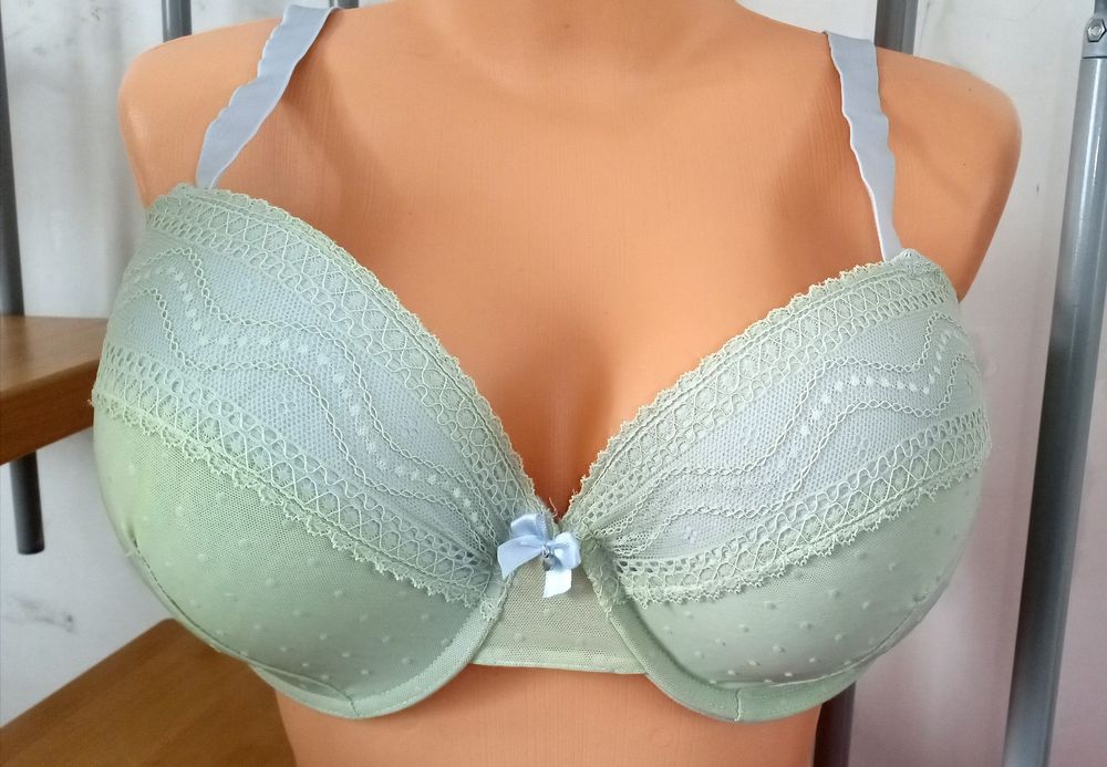 Biustonosz usztywniany fiszbiny niebieski miętowy koronka Janina 90D