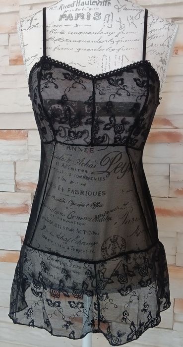 Czarna transparentna halka gorsetowa koronka sexy wiązanie S/M. WDCD