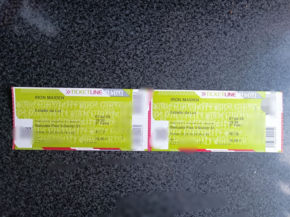 2 Bilhete concerto IRON MAIDEN 70€