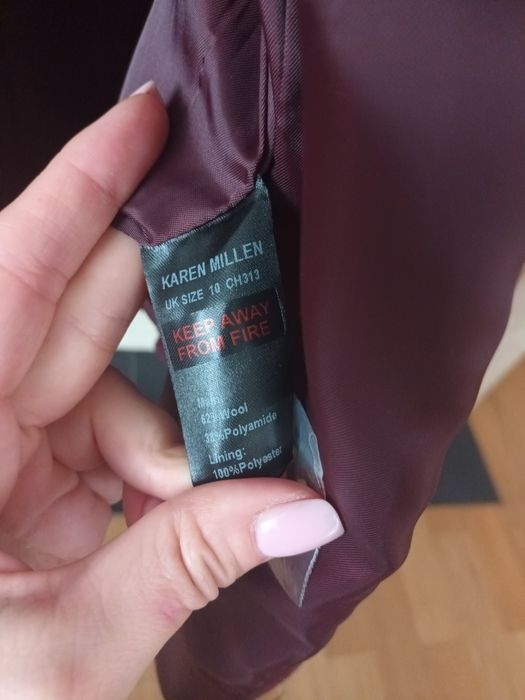 Karen Millen, welna, plaszcz, burgund