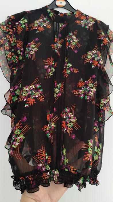 Czarna eteryczna bluzka w kwiaty  14/Xl