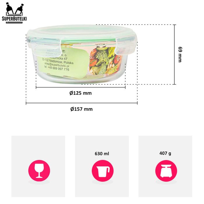 Pojemnik szklany 630 ml LUNCHBOX do mikrofali piekarnika zamrażarki
