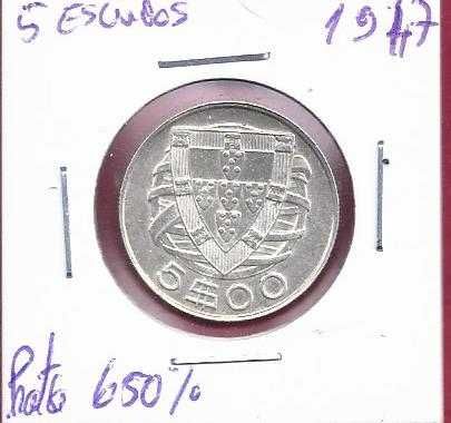 REPUBLICA 5$ Escudos  1947  Prata  Soberba