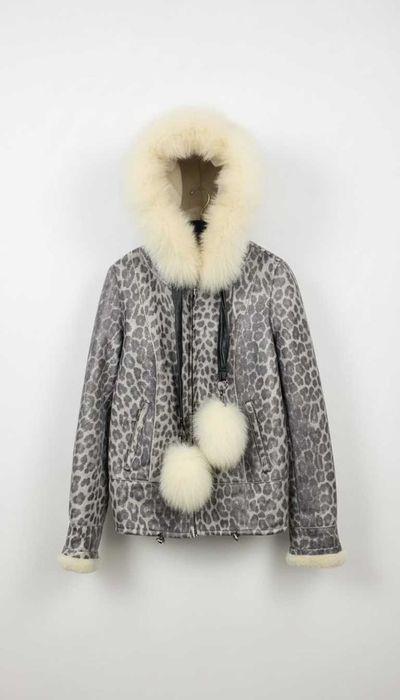 Зимняя Дубленка Леопардового цвета из Цигейки