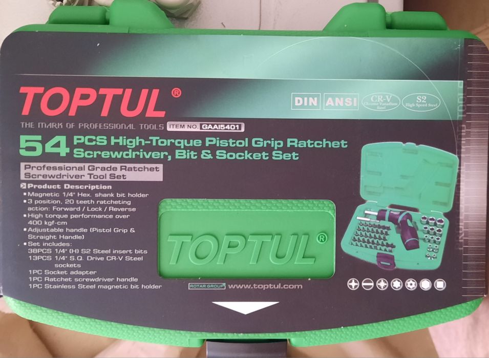 Набор головок торцевих и бит 1/4" с отверткой GAAI5401 TOPTUL