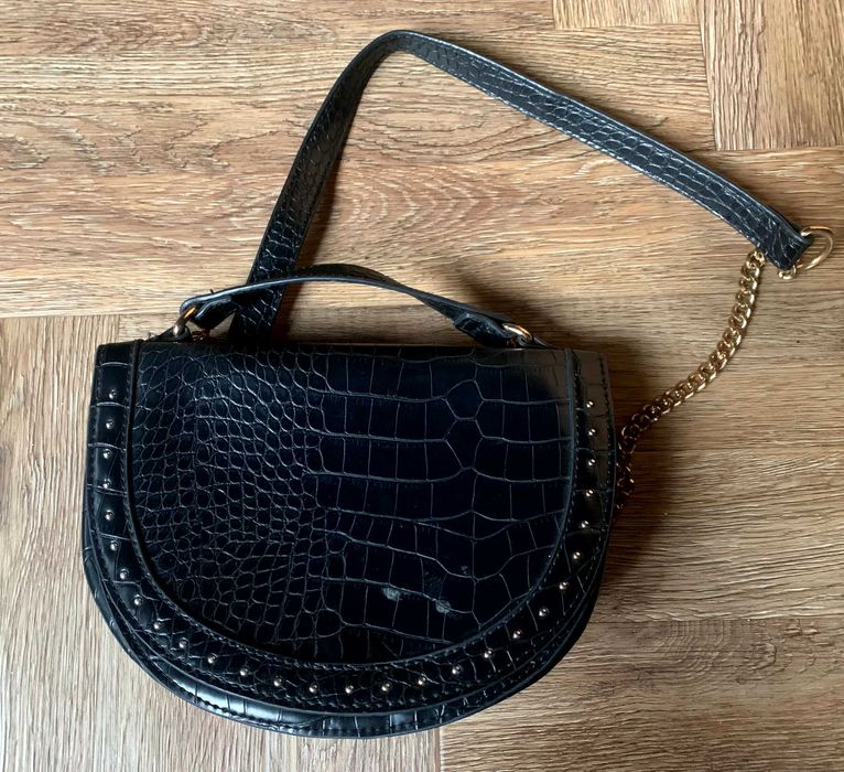 New Look torebka czarna na łańcuszku faux croc animal print stan BDB