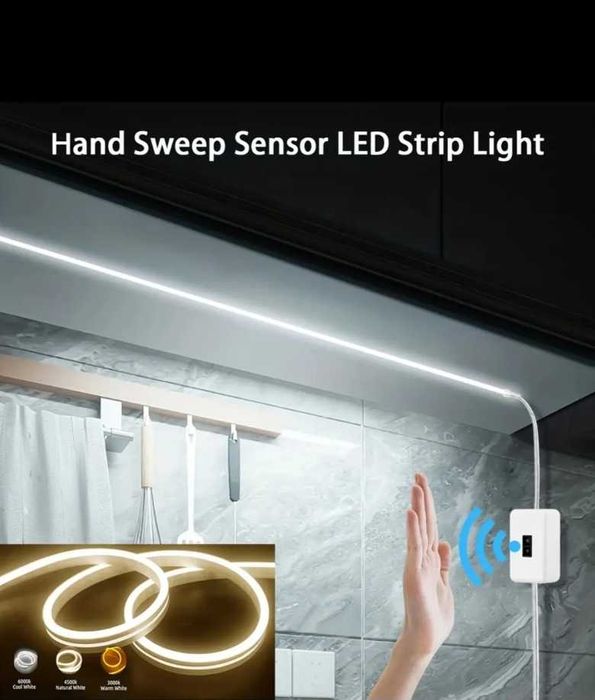 Світлодіодна 2м неонова стрічка з датчиком руху - USB (білий холодний)