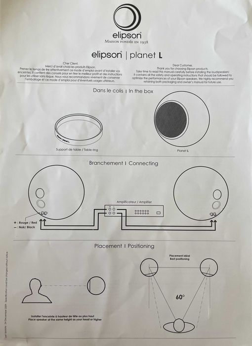 Colunas de Som Elipson Planet L, com as base de suporte originais