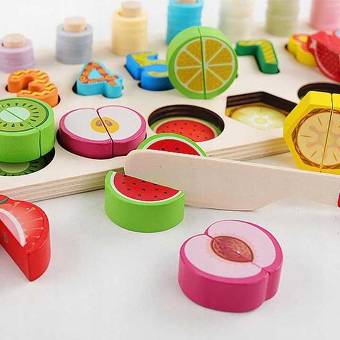 Układanka drewniana sorter Montessori liczenie owoce  liczby kolory