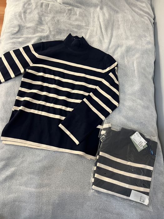 Sweter / golf w paski granatowy / kremowy nowy