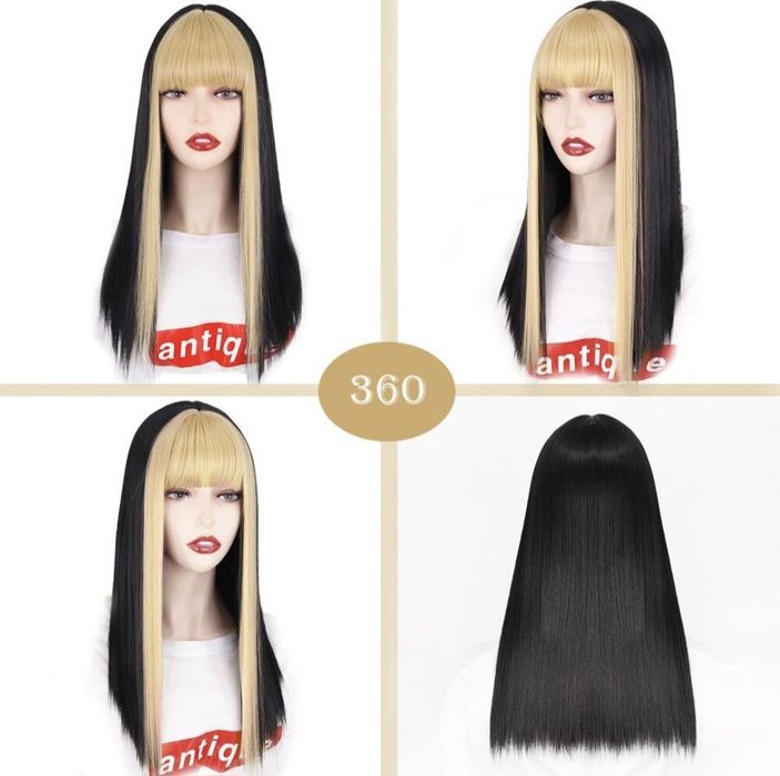 Перука з білим чубчиком, довга аніме косплей альт перука