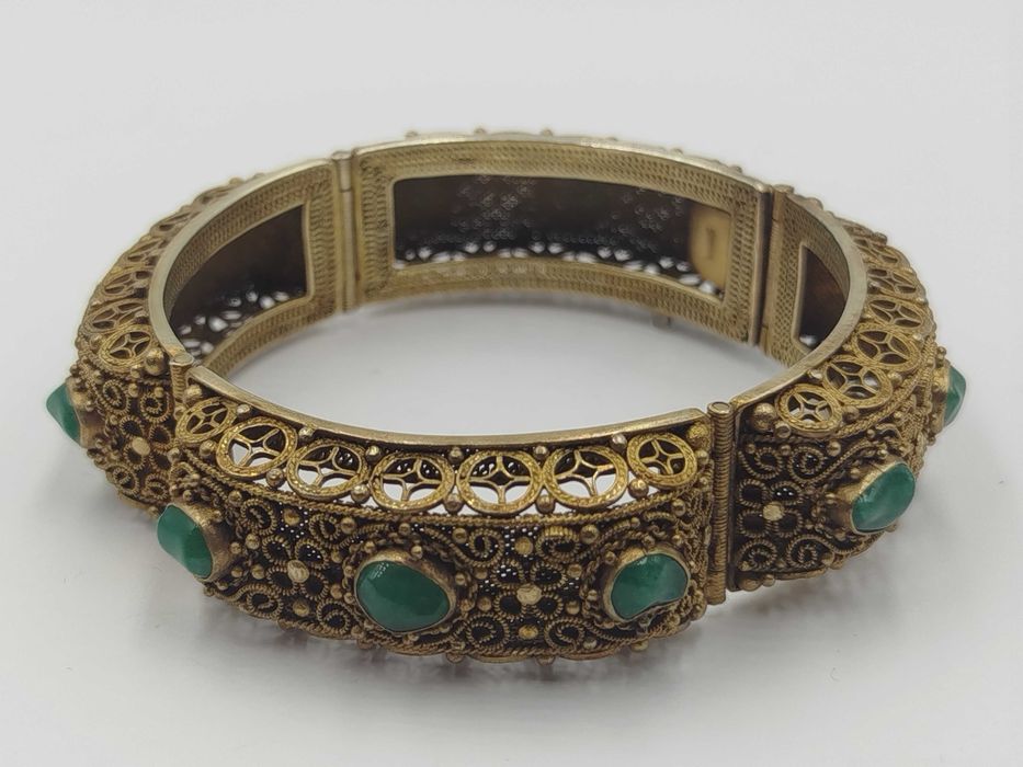 Srebrna bransoletka z jadeitami Chinka PRL