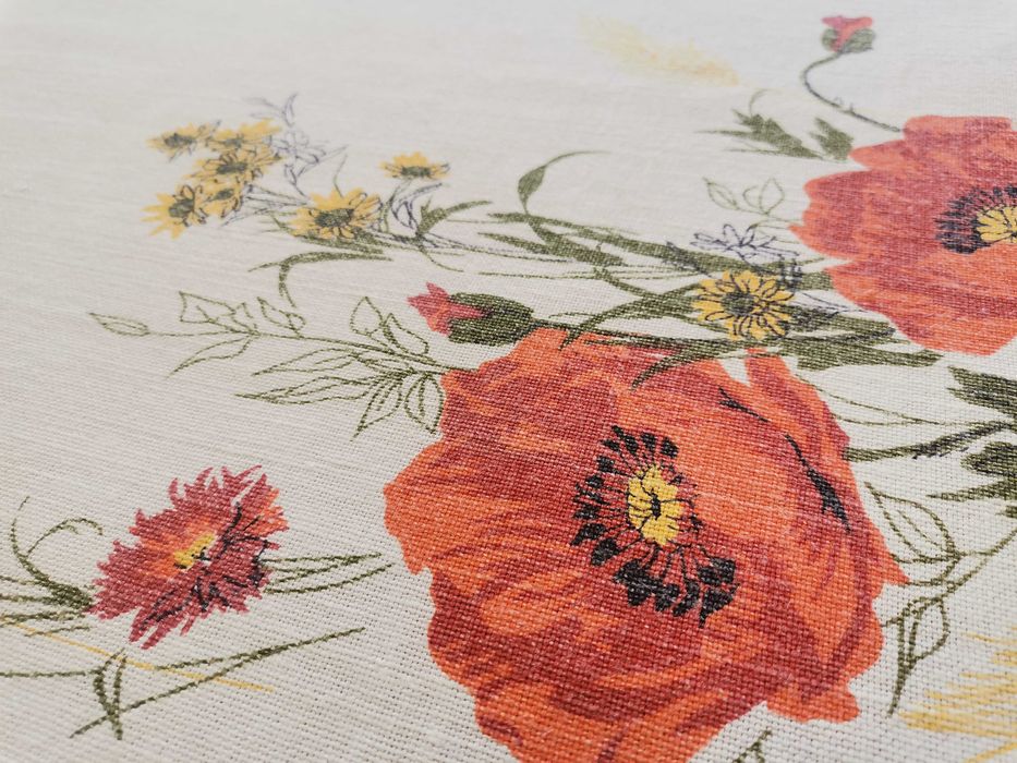 Obrus lniany Maki Polne - PRL