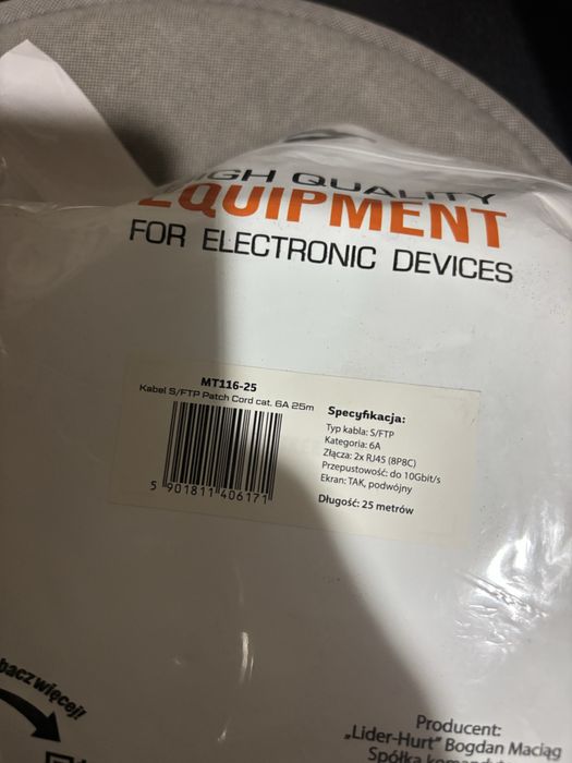 Kabel sieciowy S/FTP CAT6a ethernet skretka internet RJ45 25m