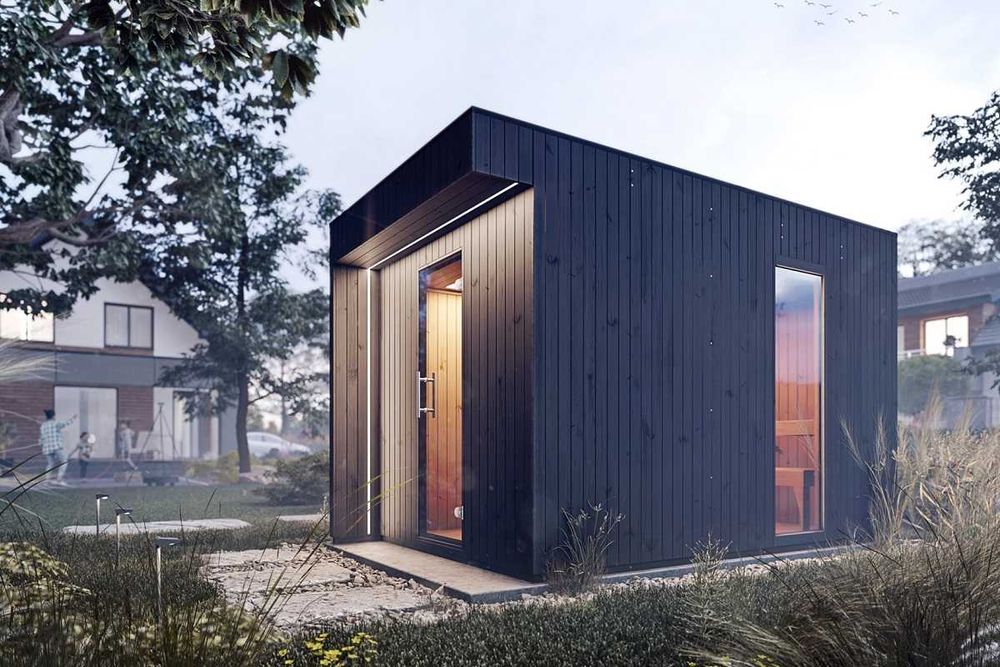 Sauna zewnętrzna fińska Musta Megiw 2x4 m z przedsionkiem