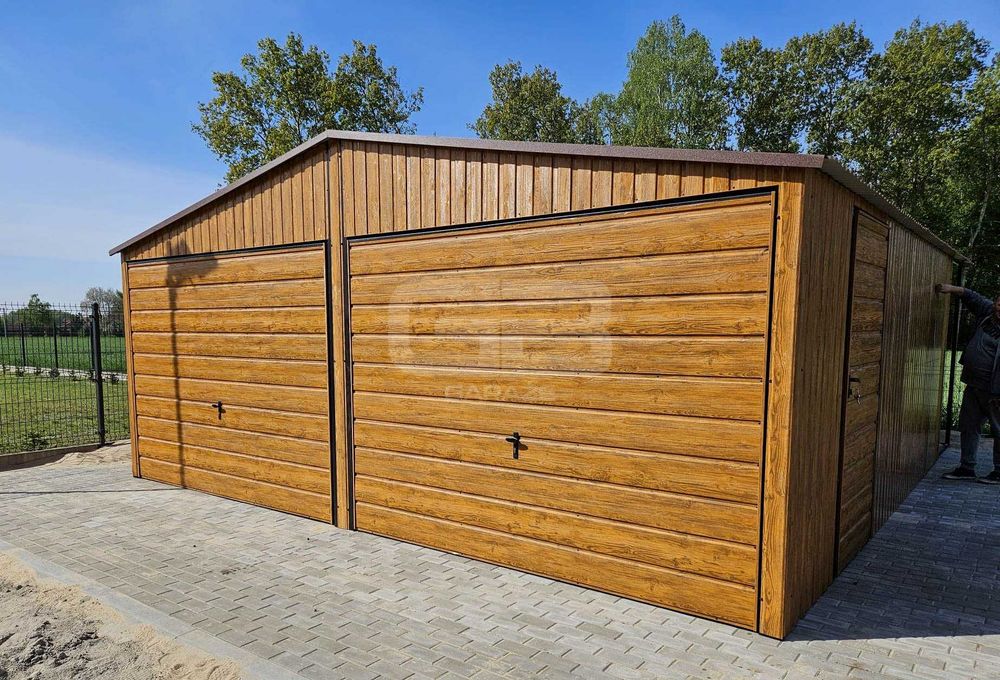 Garaż blaszany 6x6m + wiata 6x1m wolnostojący - 2x brama drzwi GB182