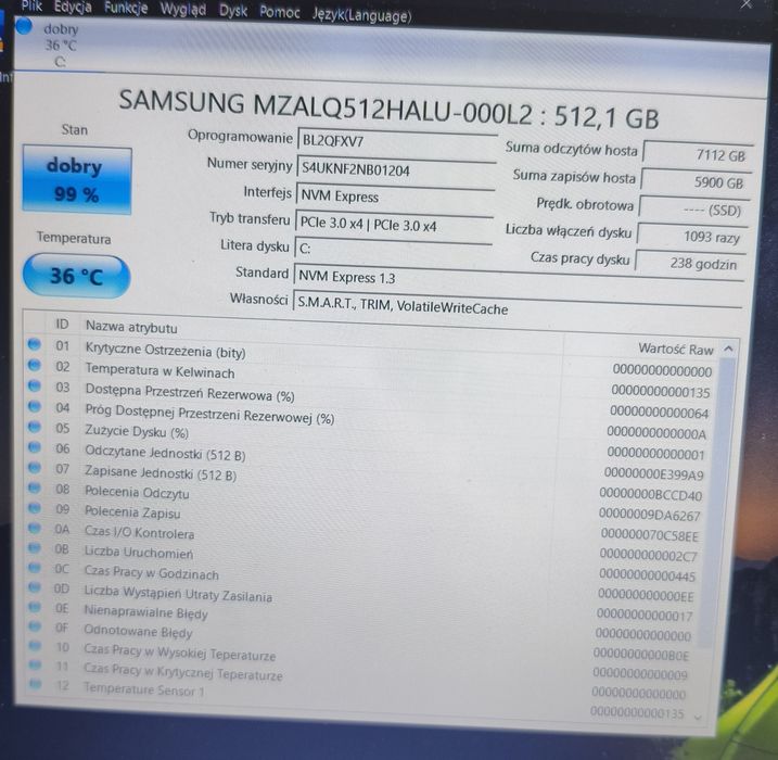 Dysk SSD M2 NVME 2242 Samsung PM991 512GB MZALQ512HALU