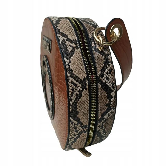 torebka damska nobo okrągła kuferek listonoszka camelowa