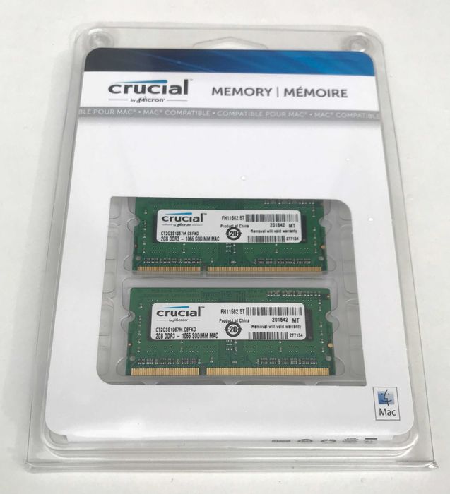 NOWA Pamięć RAM 4GB 2X2GB Crucial DDR3 1066 SODIMM kompatybilna z MAC