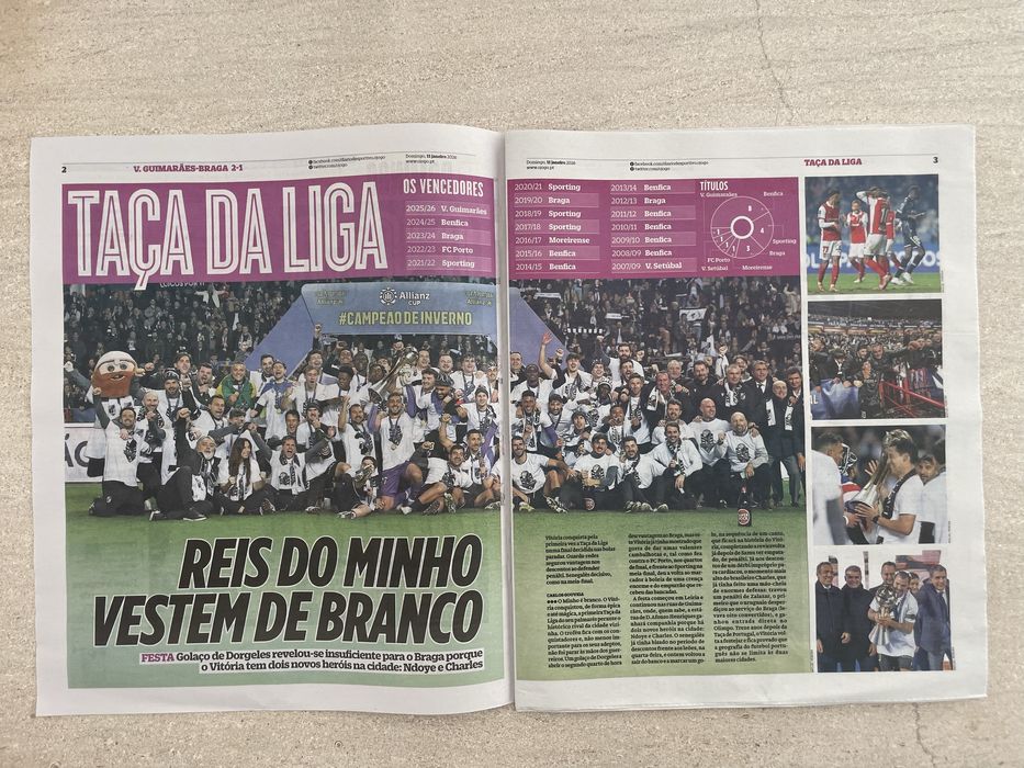 Vendo jornais 11 de Janeiro de 2026 - Vitória SC vencedor Taça da Liga