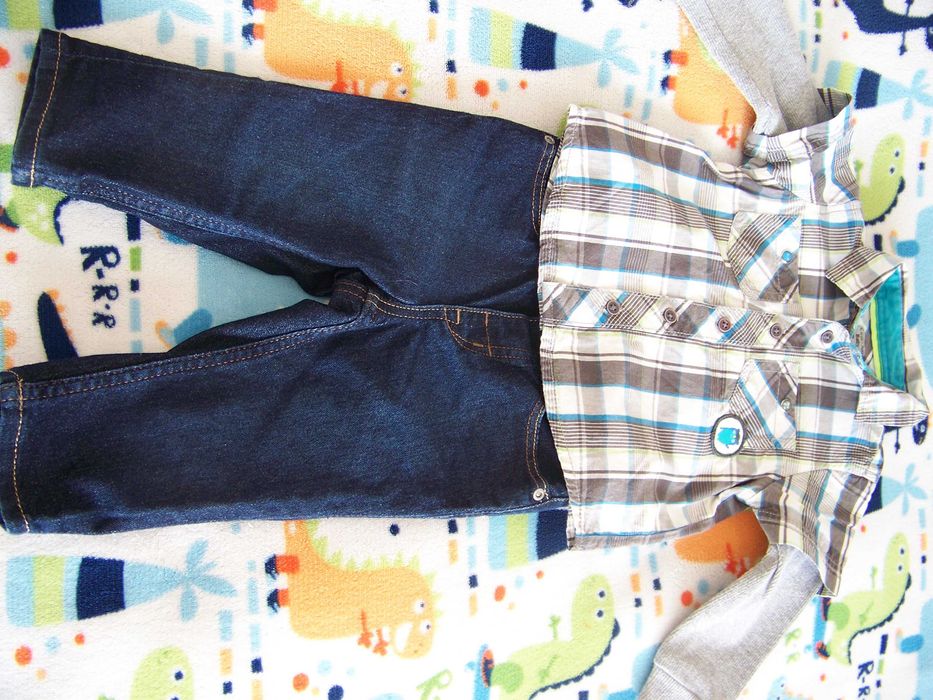 Komplet spodnie jeansy koszula chłopiec R. 74 wiosna Cool Club Denim