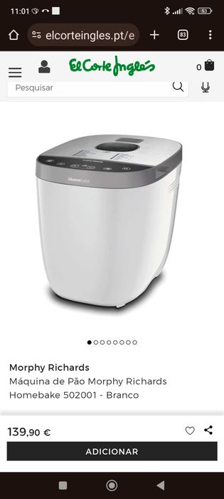 Máquina de Pão Morphy Richards Homebake 502001 - Branco
Máquina de Pão