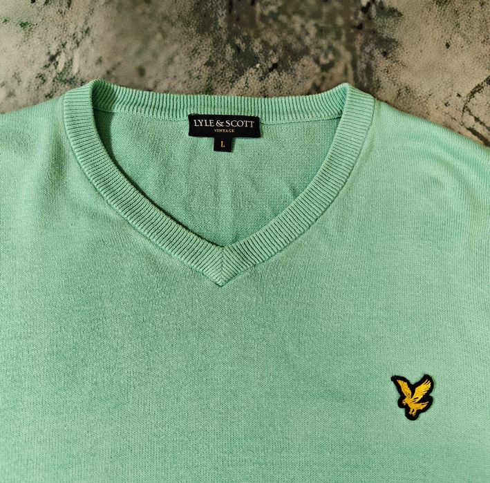 Miętowy Sweterek Damski V-neck Lyle & Scott L