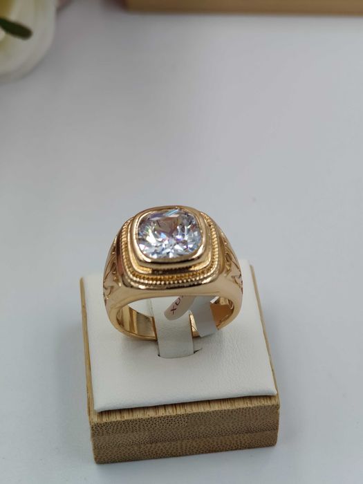 Pozłacany Elegancki sygnet męski Luxury Brilliant rozmiar 13,14