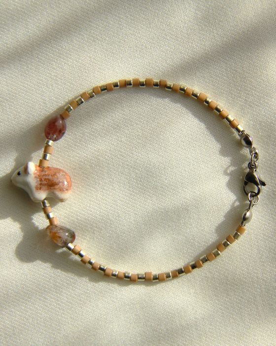 Bransoletka z figurką jeża + kryształ górski | rękodzieło, handmade