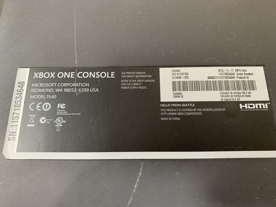 Microsoft Xbox One  (Model 1540)