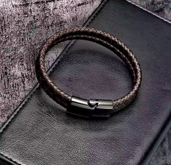 Mega elegancka bransoletka opaska męska czarno brązowa. Unisex, Nowa!