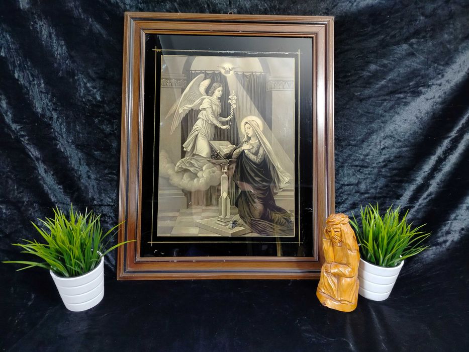 Zwiastowanie piękny stary obraz oleodruk anioł Maryja OS1007