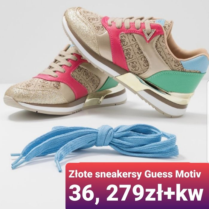 Śliczne złote, brokatowe sneakersy Guess 36, nowe w pudełku