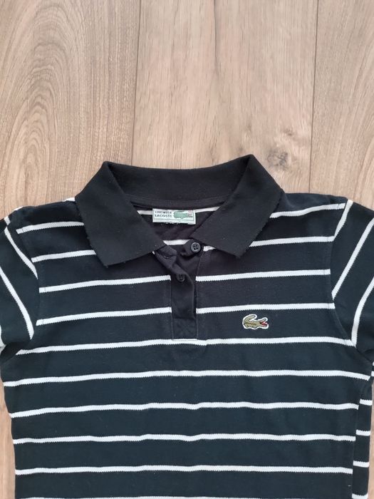 Koszulka polo w paski czarno-biała Chemise Lacoste Vintage XS