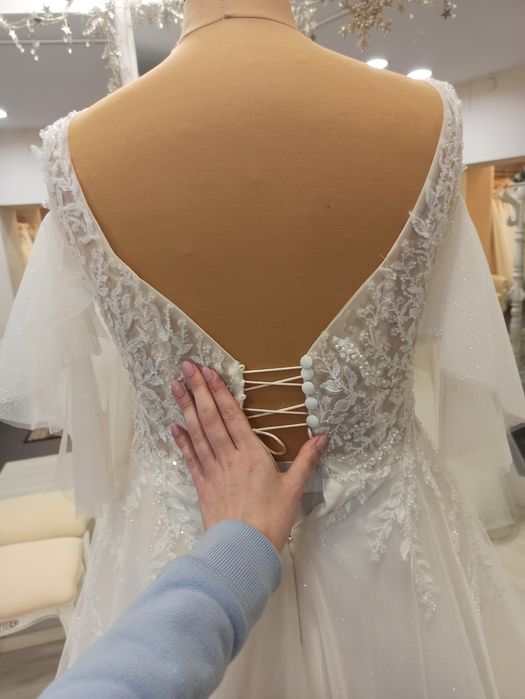 Suknia ślubna 44 46 48 ivory beż brokatowa NOWA plus size