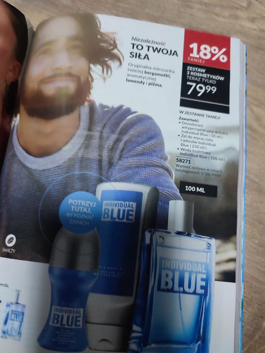 Oryginalny, nowy zestaw męski  Individual Blue Perfumy + Żel+ Roll-on