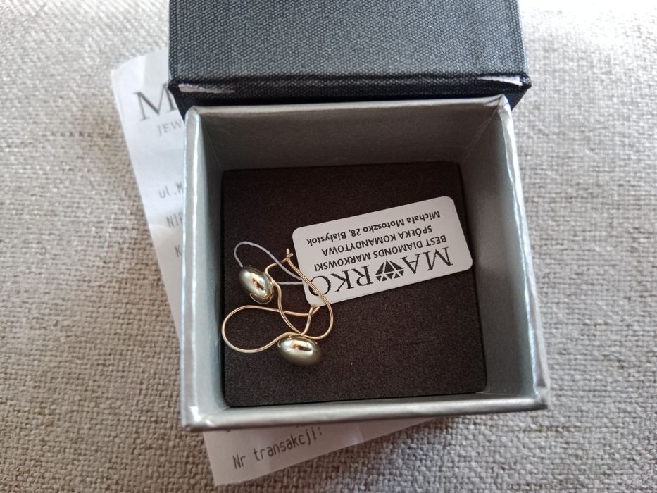 Kolczyki wiszące złote 585 bigiel kulki Marko