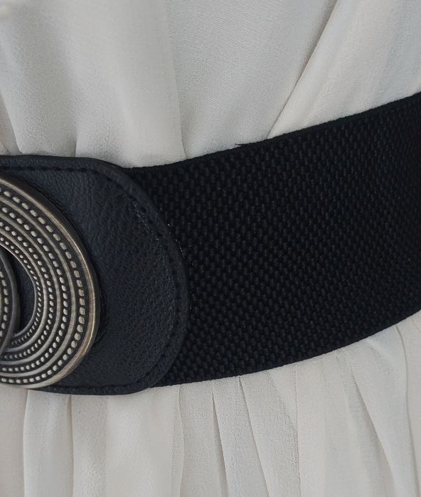 Elastyczny czarny szeroki pasek damski