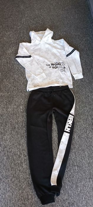 Bluza spodnie dresy ocieplane czarno- białe  komplet 170/176