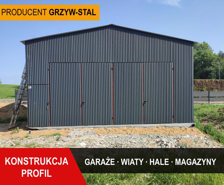 Garaż Blaszany Grafitowy Dwuspadowy / Hala/Magazyn /Wiata - GRZYWSTAL*